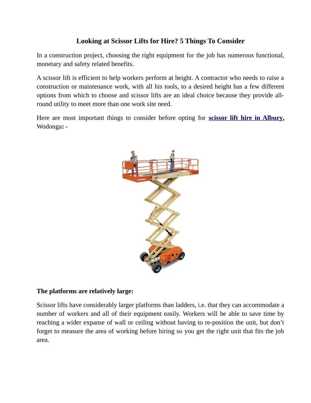 looking at scissor lifts for hire 5 things