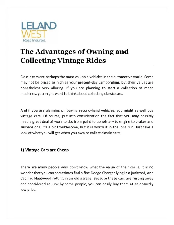The Advantages of Owning and Collecting Vintage Rides