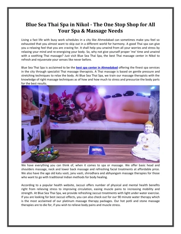 Blue Sea Thai Spa in Nikol - The One Stop Shop for All Your Spa & Massage Needs