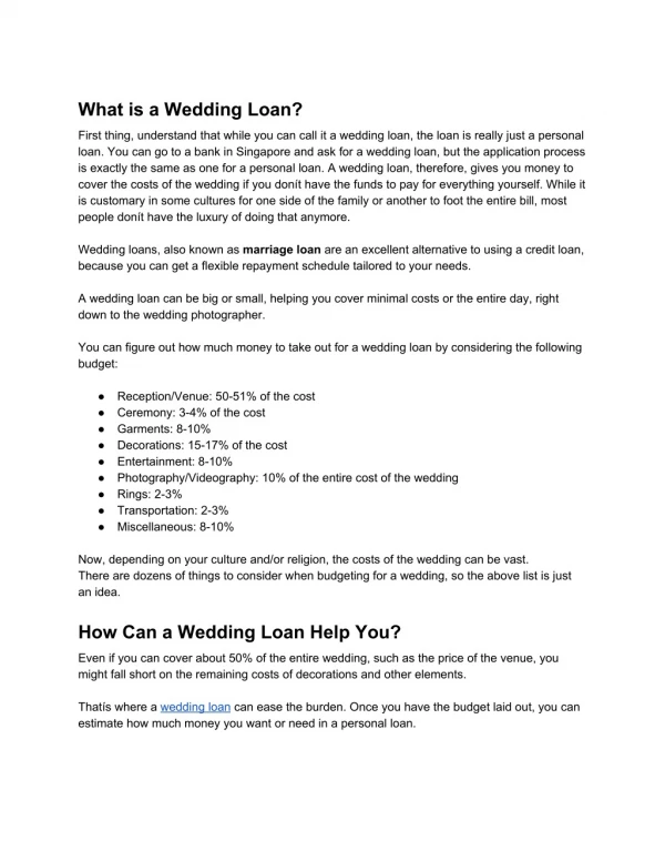Wedding Loan Application in Singapore