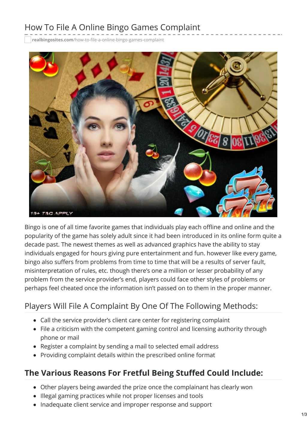 how to file a online bingo games complaint