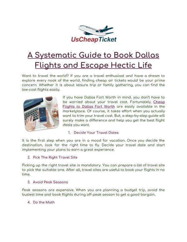 A Systematic Guide to Book Dallas Flights and Escape Hectic Life