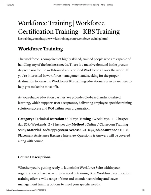 Workforce Training Online at KBS Training