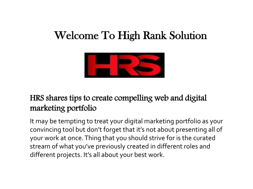 welcome to high rank solution