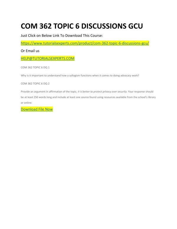 COM 362 TOPIC 6 DISCUSSIONS GCU