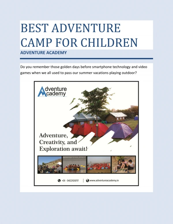 Best Adventure Camp for Children