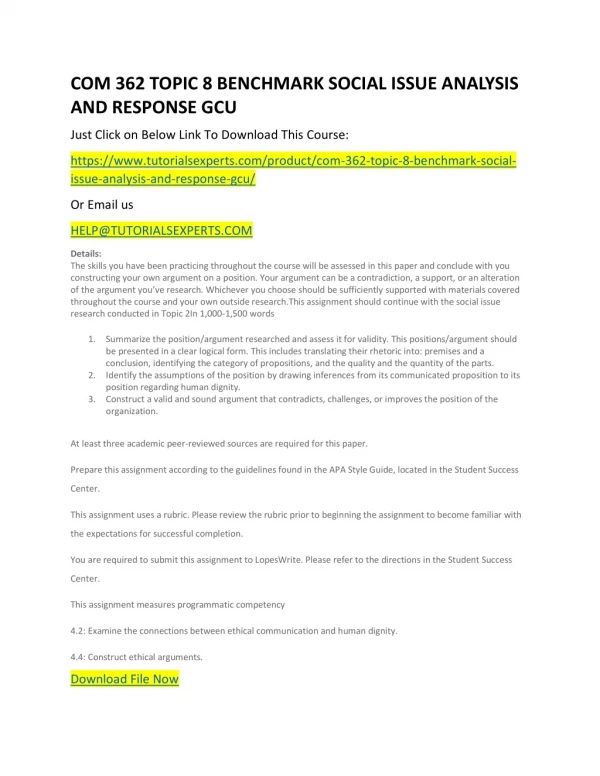COM 362 TOPIC 8 BENCHMARK SOCIAL ISSUE ANALYSIS AND RESPONSE GCU