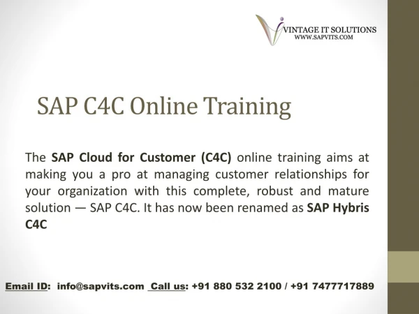 SAP Hybris C4C Functional Online Training in Hyderabad, Bangalore, India.