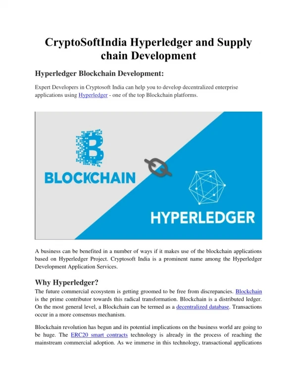 CryptoSoftIndia Hyperledger and Supply chain Development