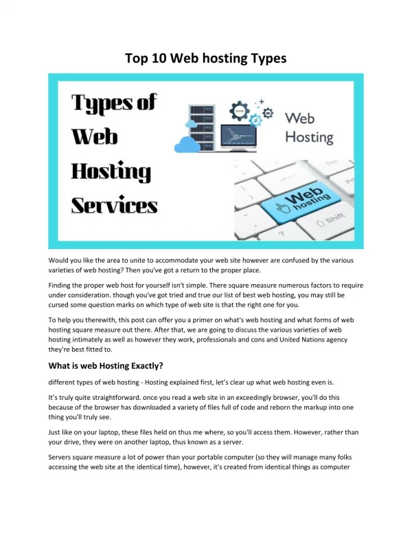 Top 10 Web hosting Types