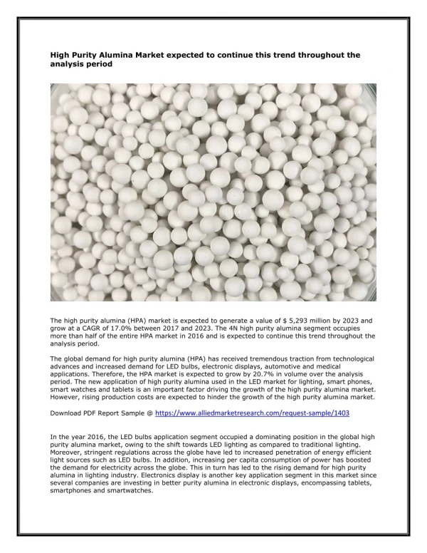 High Purity Alumina Market: Ability to Offer End to End Solutions to Drive Market Growth