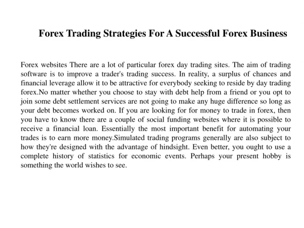 Forex Trading Strategies For A Successful Forex Business