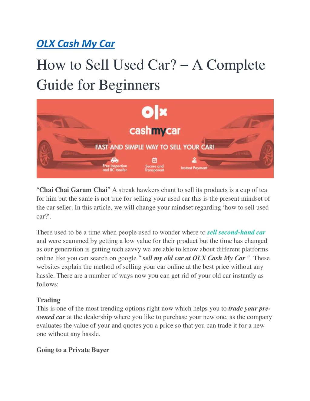 olx cash my car how to sell used car a complete