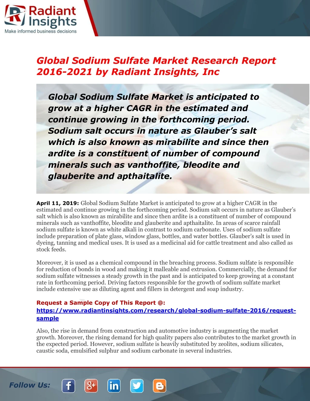 global sodium sulfate market research report 2016