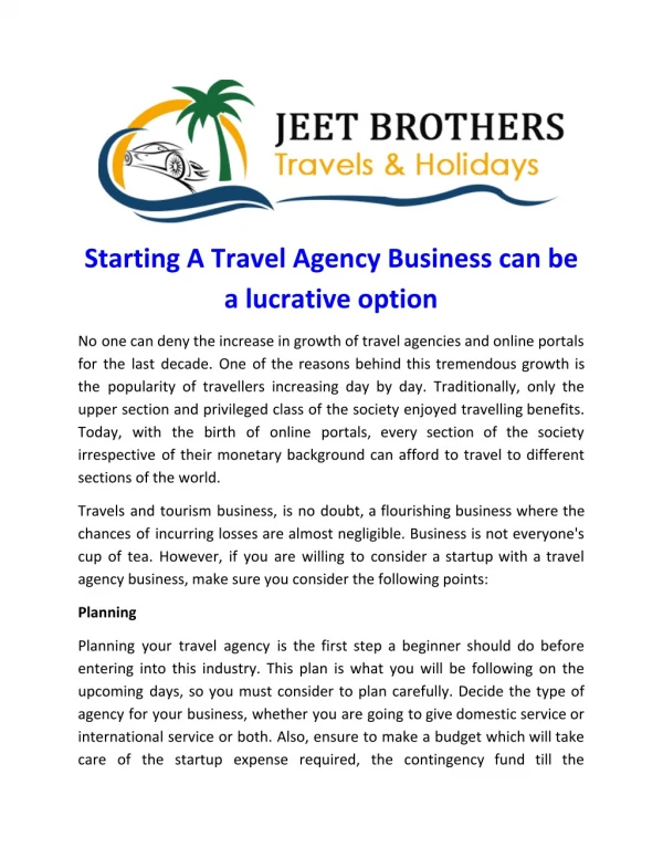 Starting A Travel Agency Business can be a lucrative option