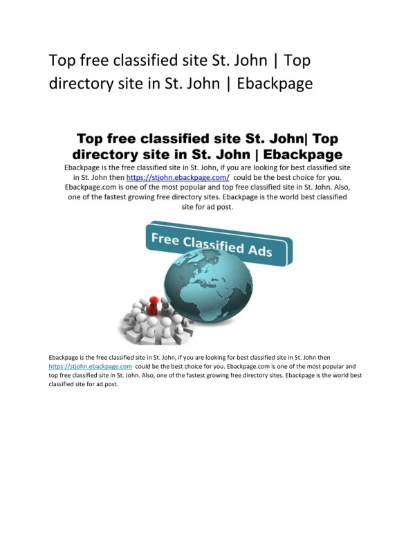 Top free classified site St. John | Top directory site in St. John | Ebackpage