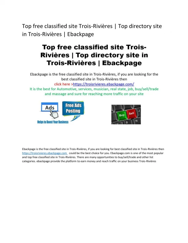 Top free classified site Trois-Rivières | Top directory site in Trois-Rivières | Ebackpage