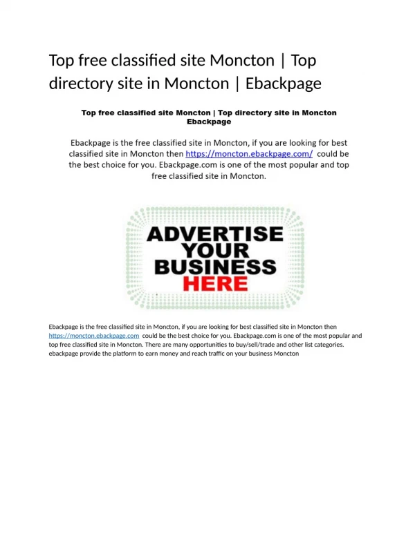 Top free classified site Moncton | Top directory site in Moncton | Ebackpage