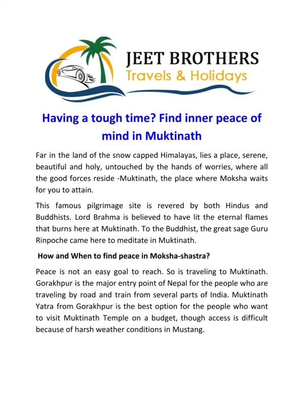 Having a tough time? Find inner peace of mind in Muktinath