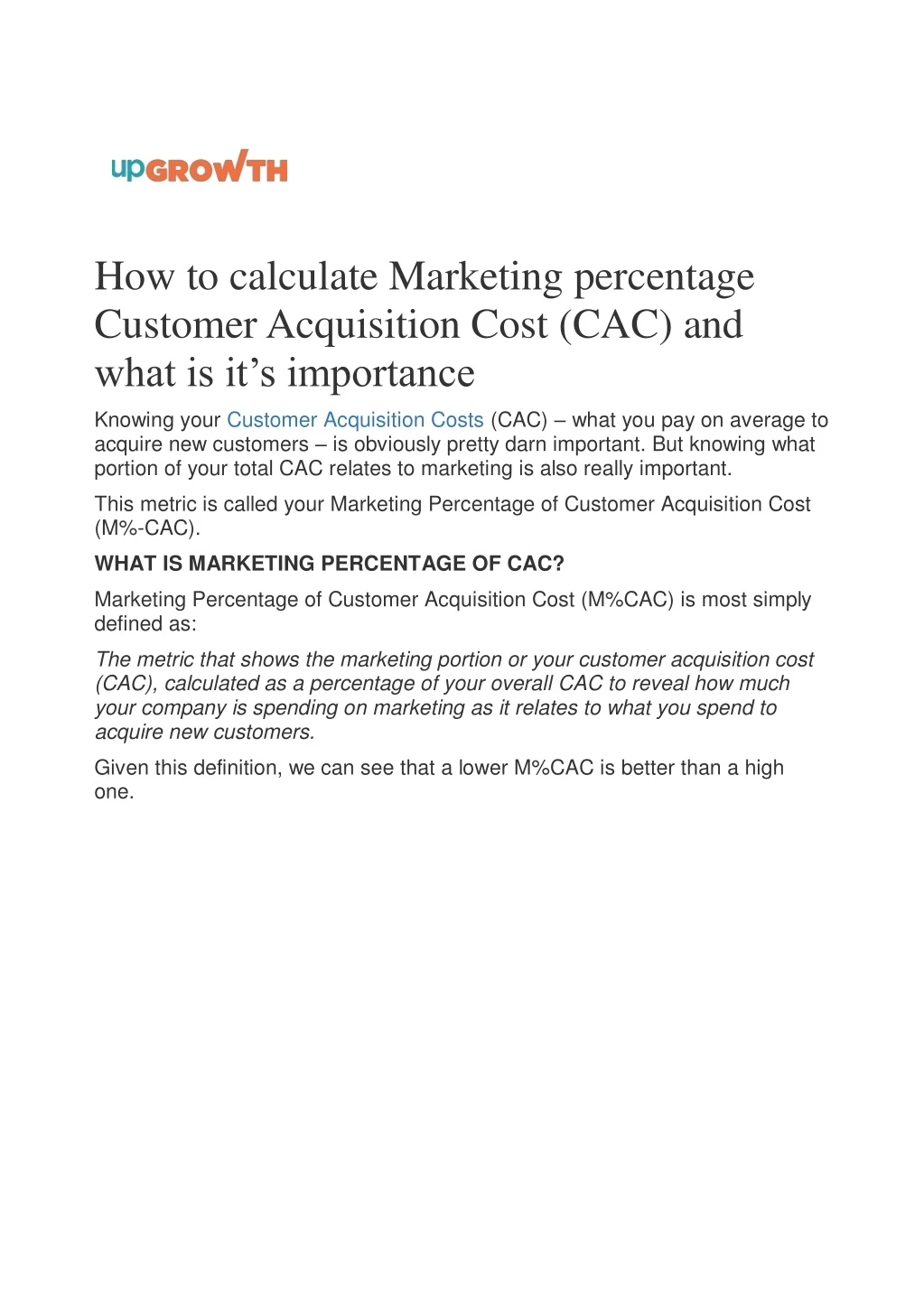 how to calculate marketing percentage customer