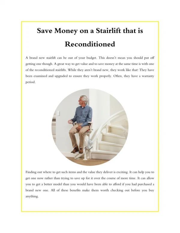 Save Money on a Stairlift that is Reconditioned