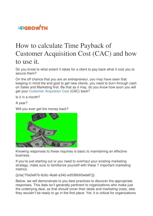 How to calculate Time Payback of Customer Acquisition Cost (CAC) and how to use it.
