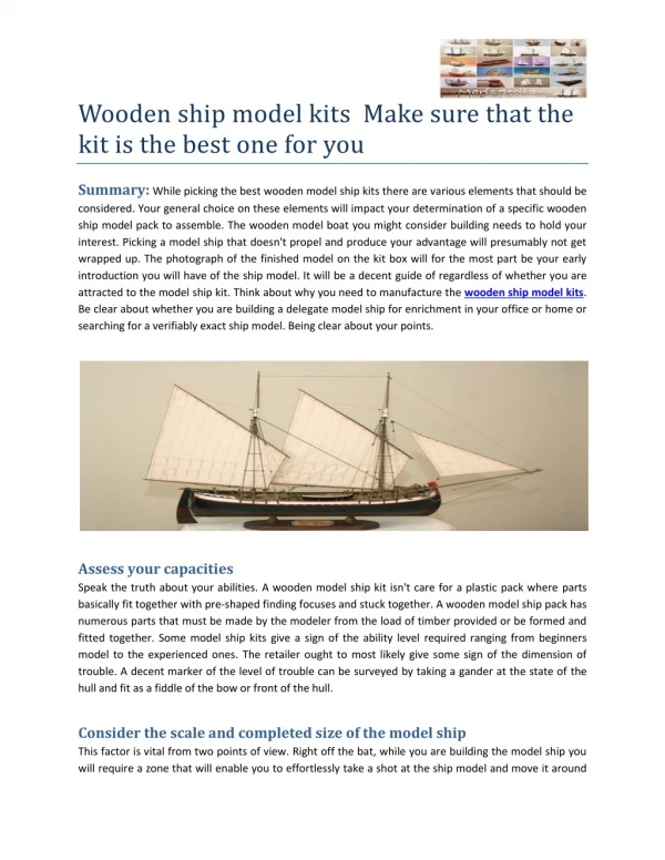 Wooden ship model kits Make sure that the kit is the best one for you