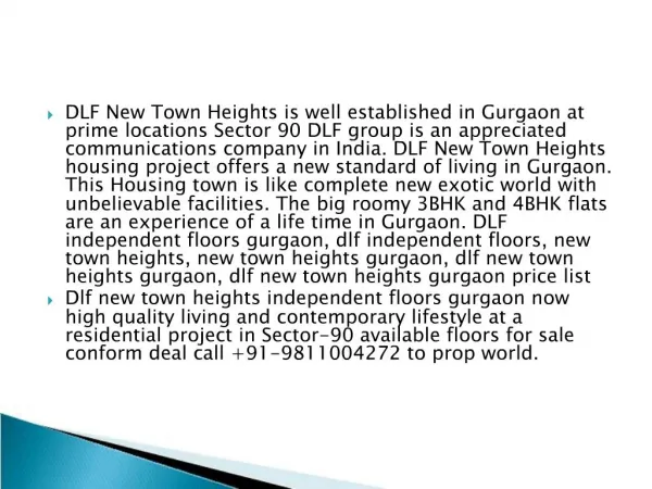 Dlf New Town Heights Gurgaon