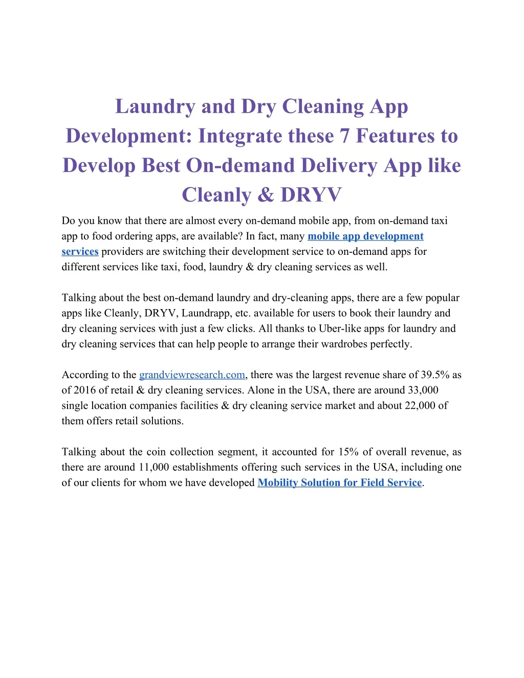 laundry and dry cleaning app development