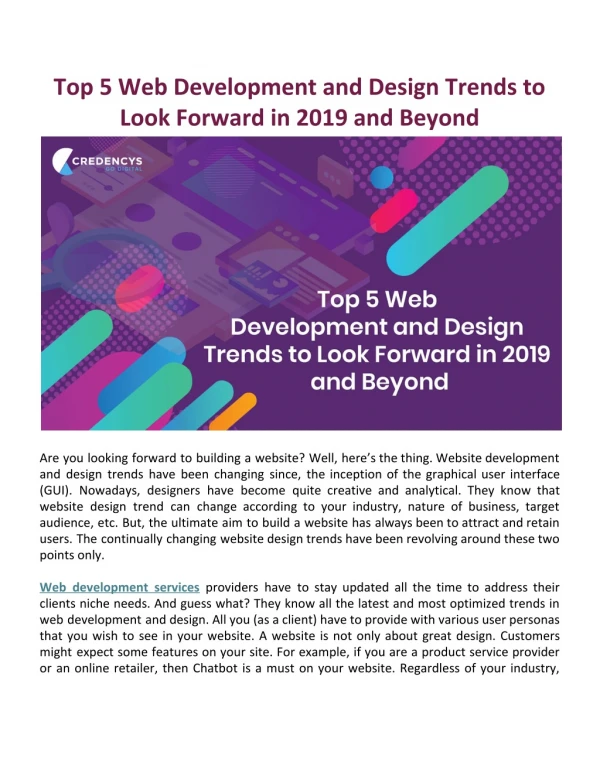 Top 5 Web Development and Design Trends to Look Forward in 2019 and Beyond
