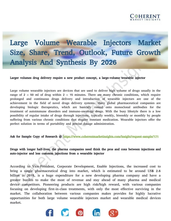 Large Volume Wearable Injectors Market To see Drastic Growth By 2026