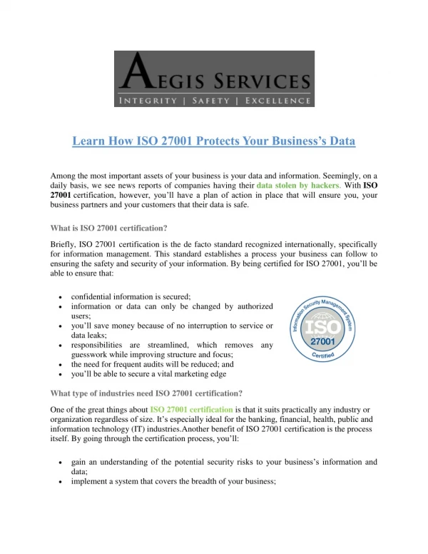 Learn How ISO 27001 Protects Your Business’s Data