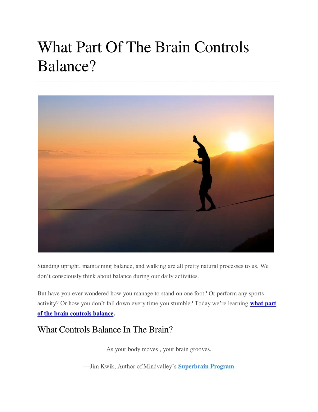 what part of the brain controls balance