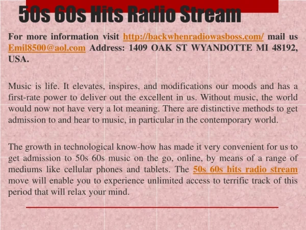 50s 60s Hits radio stream