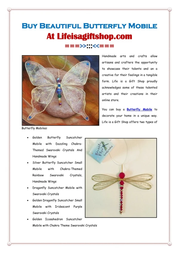 Buy Beautiful Butterfly Mobile At Lifeisagiftshop.com