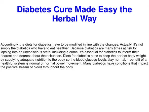 Diabetes Cure Made Easy the Herbal Way