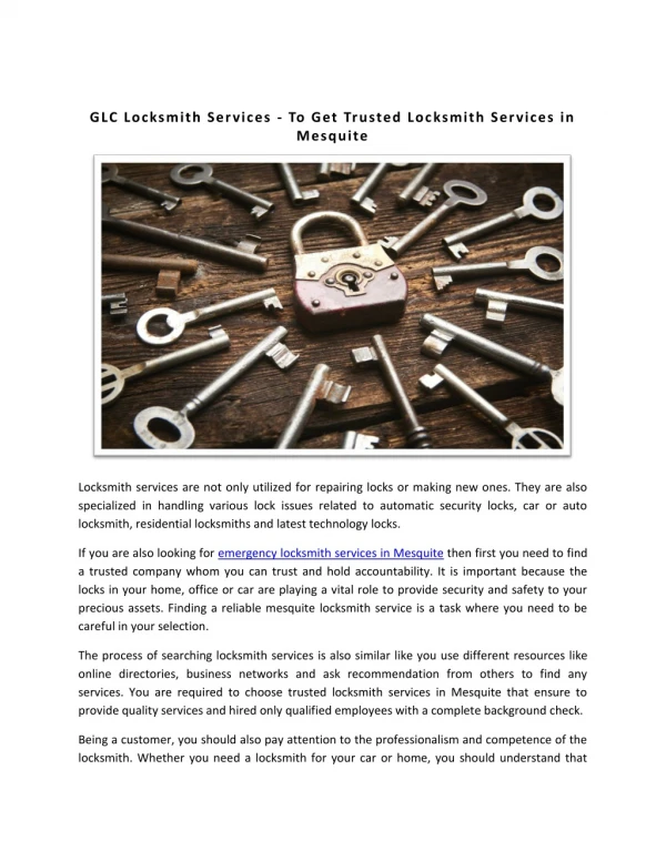 : GLC Locksmith Services - To Get Trusted Locksmith Services in Mesquite