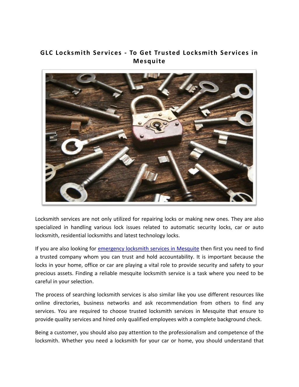 glc locksmith services to get trusted locksmith