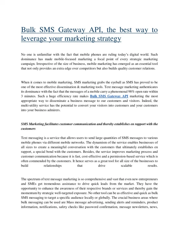 Make the most of your marketing strategy using Bulk SMS Gateway API