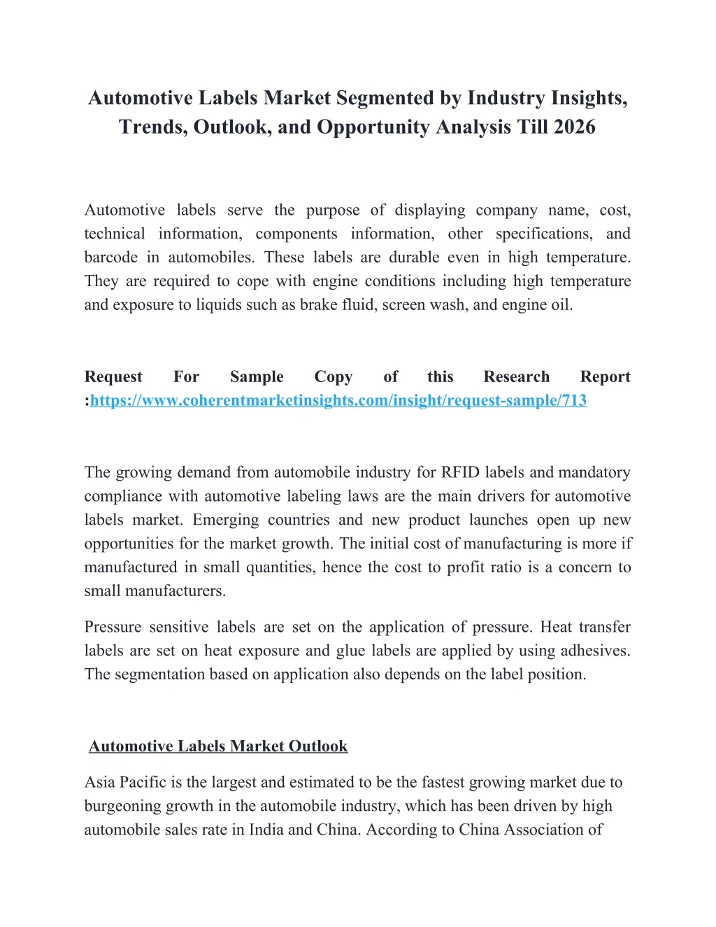 automotive labels market segmented by industry