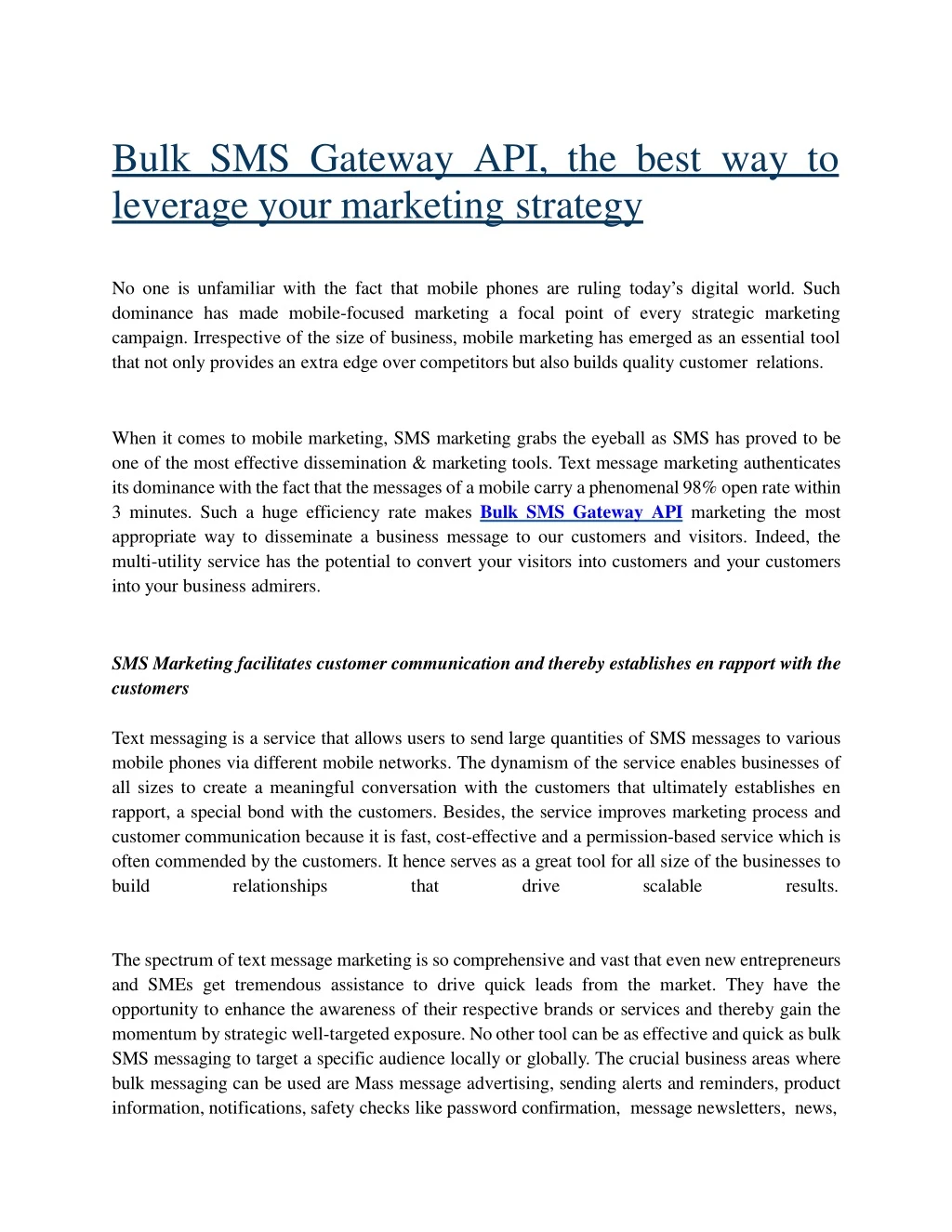 bulk sms gatew a y api the bes t w a y t o leverage your marketing strategy