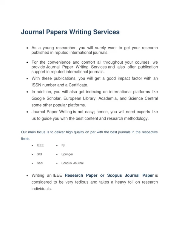 Journal Papers Writing Services