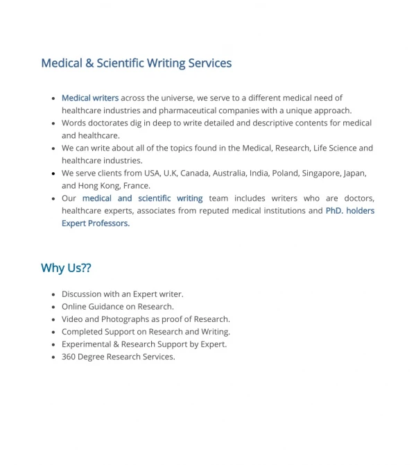 Medical And Scientific Writing Services
