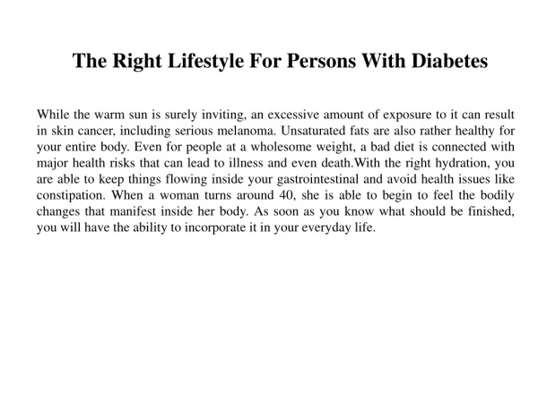 The Right Lifestyle For Persons With Diabetes