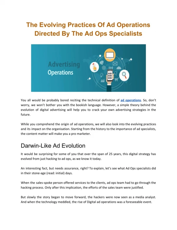 The Evolving Practices Of Ad Operations Directed By The Ad Ops Specialists