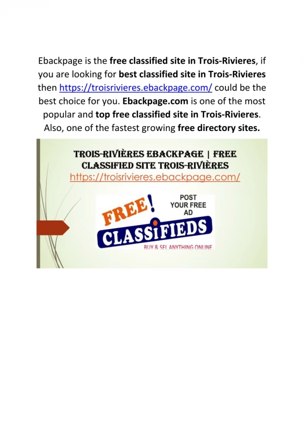 Trois-Rivieres Ebackpage | Free Classified Site Trois-Rivieres