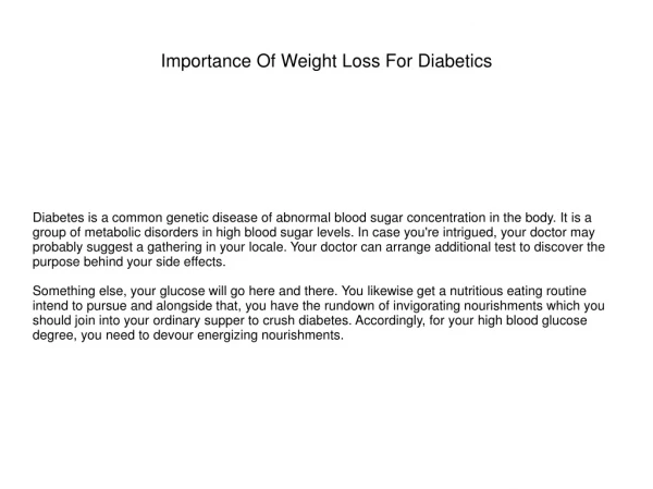 Importance Of Weight Loss For Diabetics