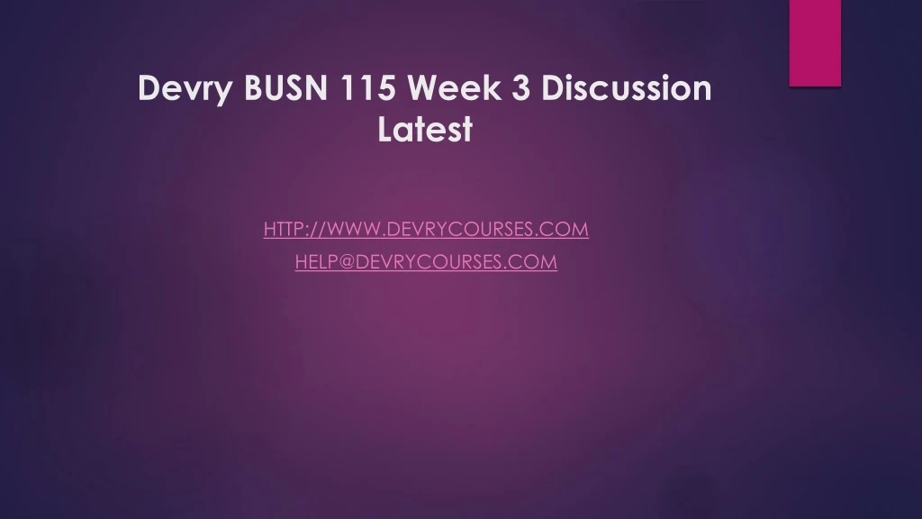 devry busn 115 week 3 discussion latest