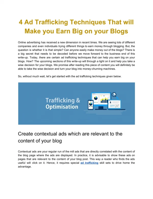 4 Ad Trafficking Techniques That will Make you Earn Big on your Blogs