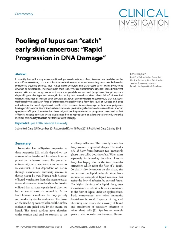 Pooling of lupus can “catch” early skin cancerous: “Rapid Progression in DNA Damage”